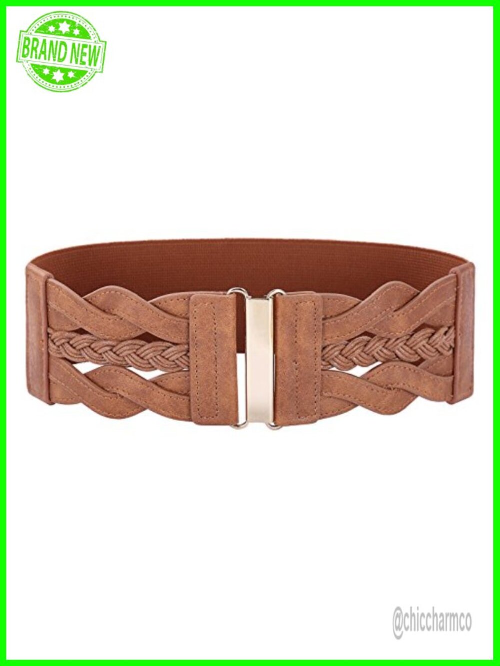 Wide Elastic Waist Belt Braided Woven Design Buckle Women's 3 Inch